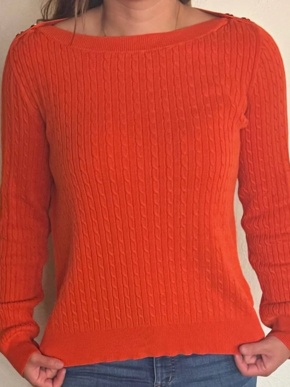 Ralph Lauren Sweater Women's Size Large Orange with Gold Buttons